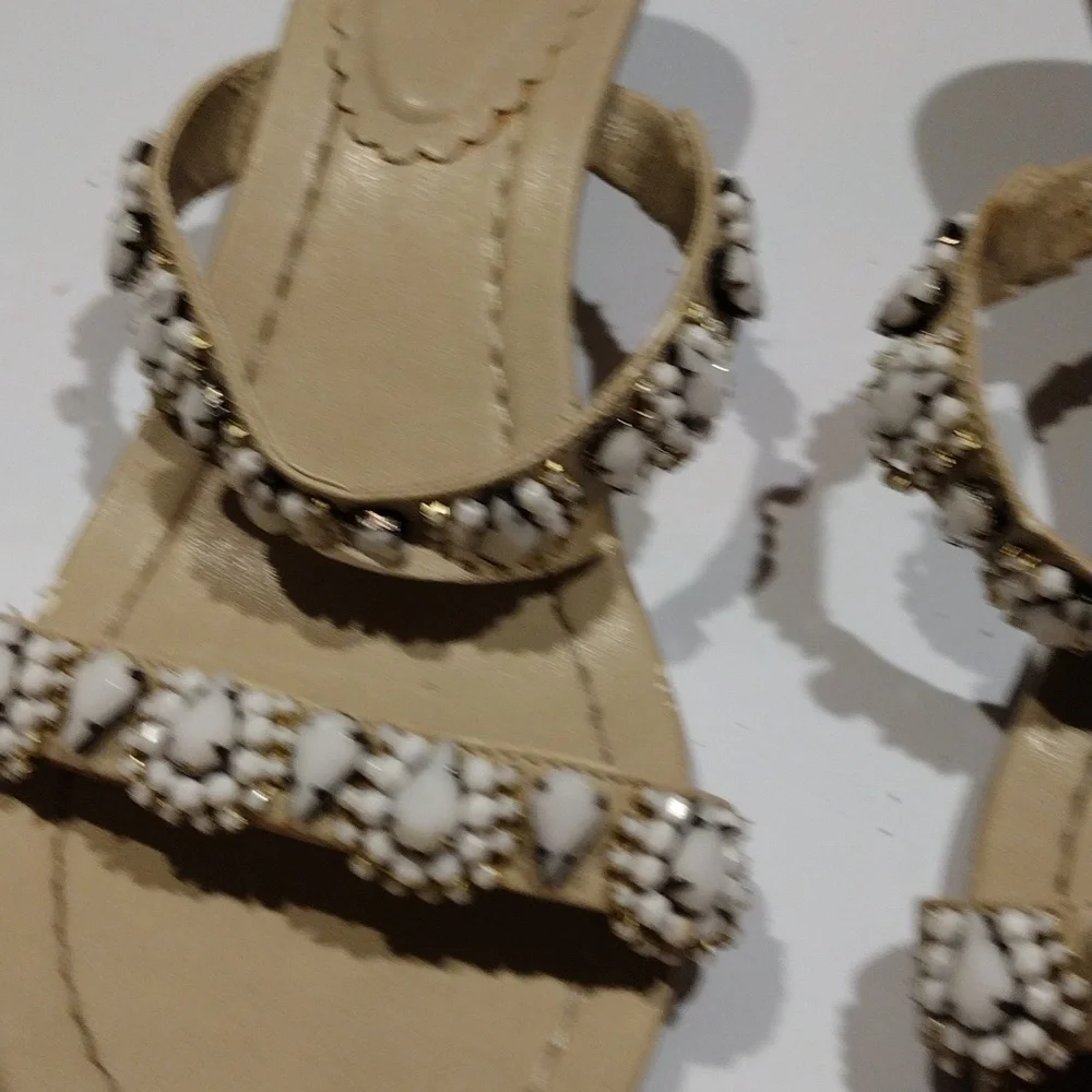 2 For 8 Dollar Sale Chic And Stylish,Beige 2 in heel embossed With Stone Sandal - Picture 6 of 6